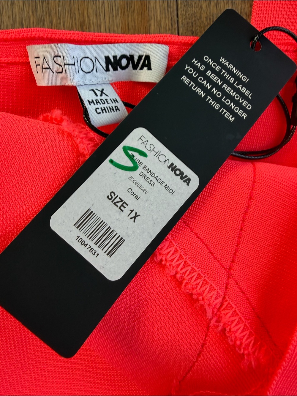 NWT Fashion Nova Elise Bandage Midi Dress Neon Coral Pink Size 1X - Picture 4 of 7